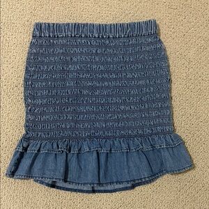 Smocked Denim Mini Skirt with Ruffle Hem - Blue